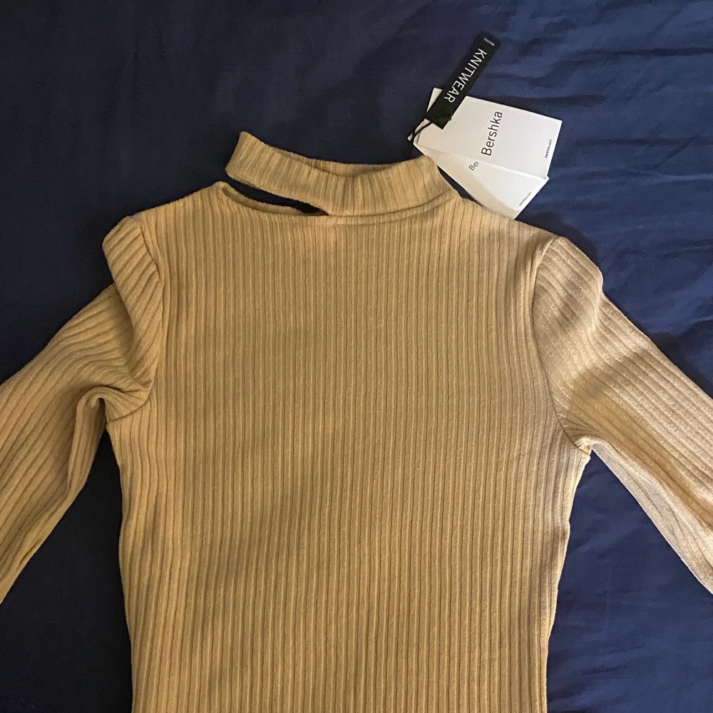 Bershka Beige Ribbed Knit Top